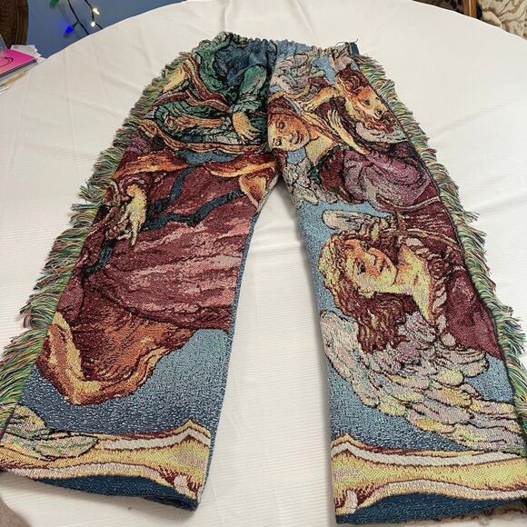 Angel Tapestry Upcycled Art To Wear Pants Size Small Medium See Measurements - Picture 1 of 6